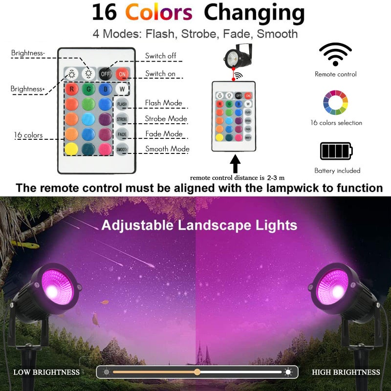 AHSELLUS Low Voltage Landscape Lights Color Changing RGB 5W DC12V LED Landscape Lighting Outdoor Waterproof Spotlight Remote Control for Garden Pathway Christmas Decorative Light(8, Multi-Colored) - Image 5